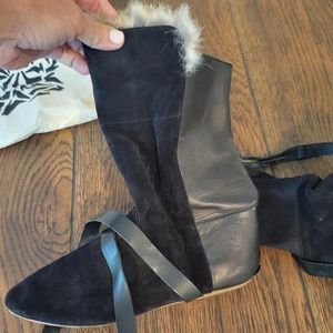 Isabel Marant suede and rabbit fur, wrap boots, size 40. Blk